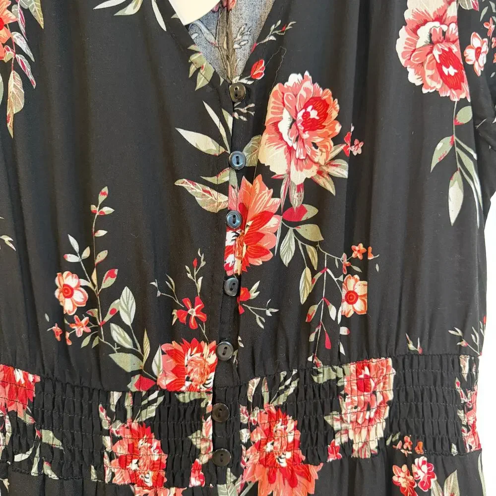 Rusttydustty Floral Boho Maxi Dress‎ Black Button Front XL Cottagecore Romantic - Picture 4 of 11